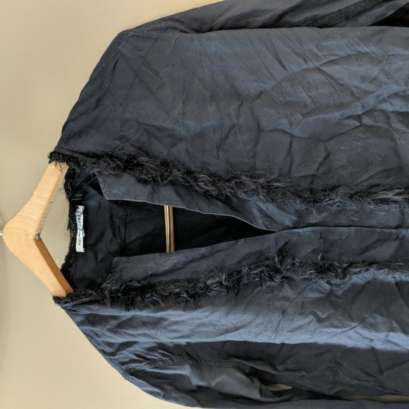 Helmut Lang Dark Blue 100% Silk Top with feathers - Picture 3 of 10